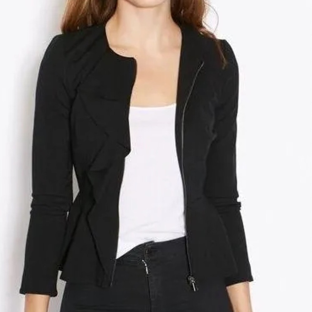 NWT $85 TopShop ruffled blazer jacket peplum black sz 4 fitted